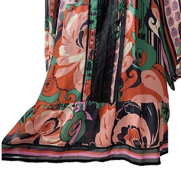 Silk Odille 3/4 Sleeve Floral Multicolor Tier Tunic Black Lace Trim Women’s 8 - Picture 7 of 14